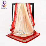 [BYSIFA] Automne Hiver Dames Foulards Nouveaux Accessoires Femmes Grands Foulards Carrés En Soie Nouveau Vin Rouge Paisley Musulman Islamique Écharpe