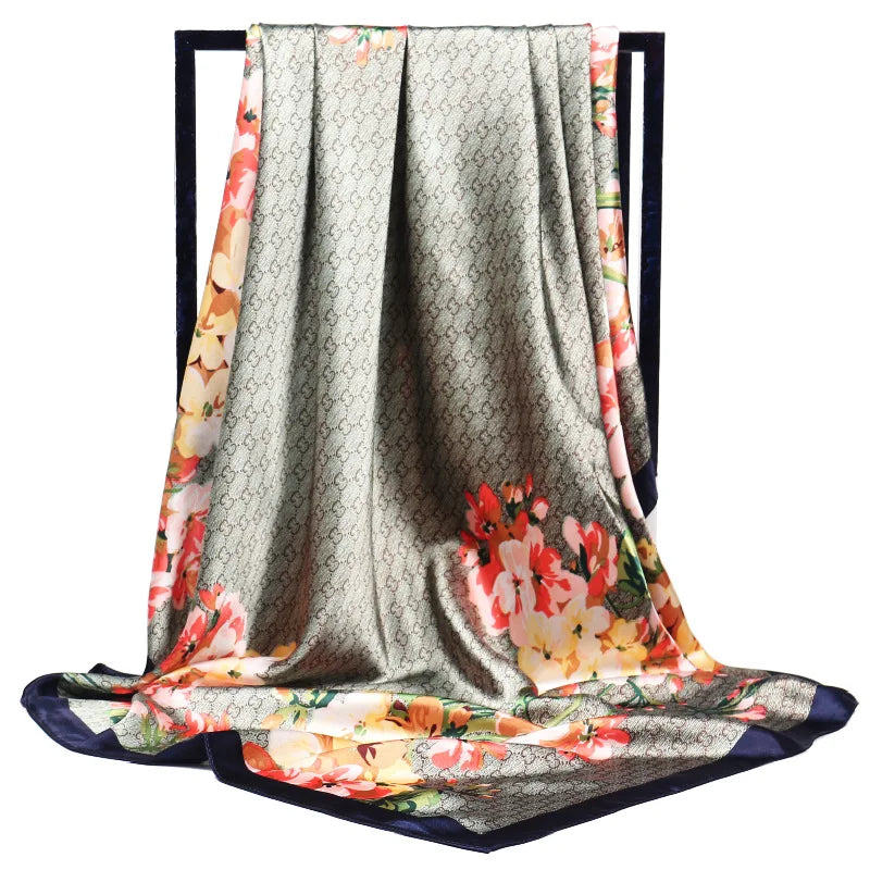 Foulard en soie de luxe pour femme, foulard d'été carré en satin, hijab de marque, 90 x 90 cm, foulard en soie musulman