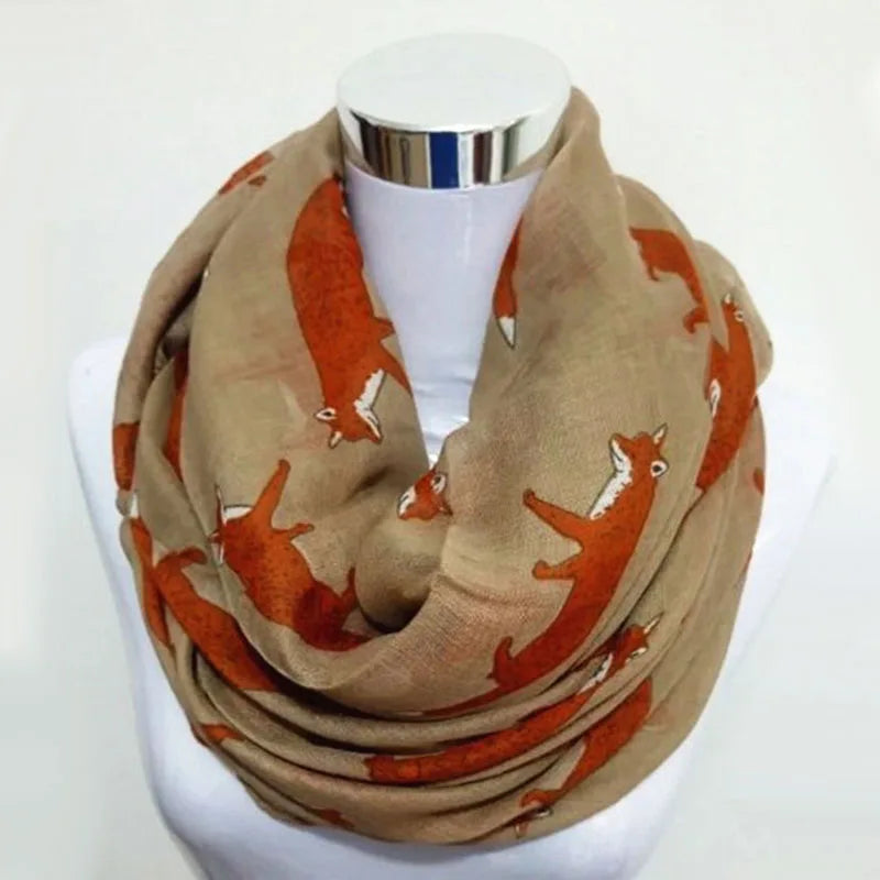 Nueva moda, bufanda infinita de zorro, bufanda de animal, bufandas pequeñas de zorro en bufanda larga, zorro en color canela, chales, gran oferta, pañuelo de panda para mujer.