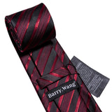 Cravate de luxe pour homme, ensemble de boutons de manchette et mouchoir en soie à rayures rouges, style business, Barry.Wang, accessoire tendance pour mariage, fête, décontracté