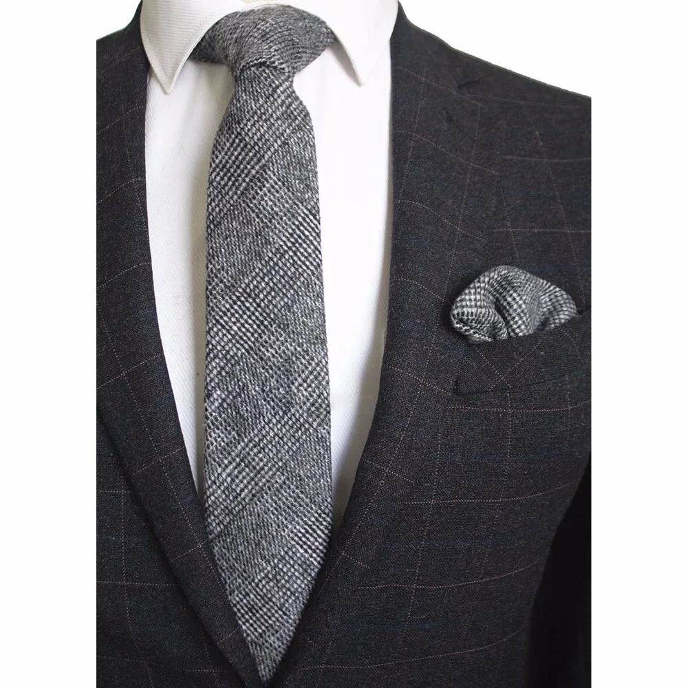 Cravate en laine Ricnais 8 cm, motif écossais solide, pour homme, ensemble cravate et mouchoir en cachemire de qualité, idéal pour une fête de mariage