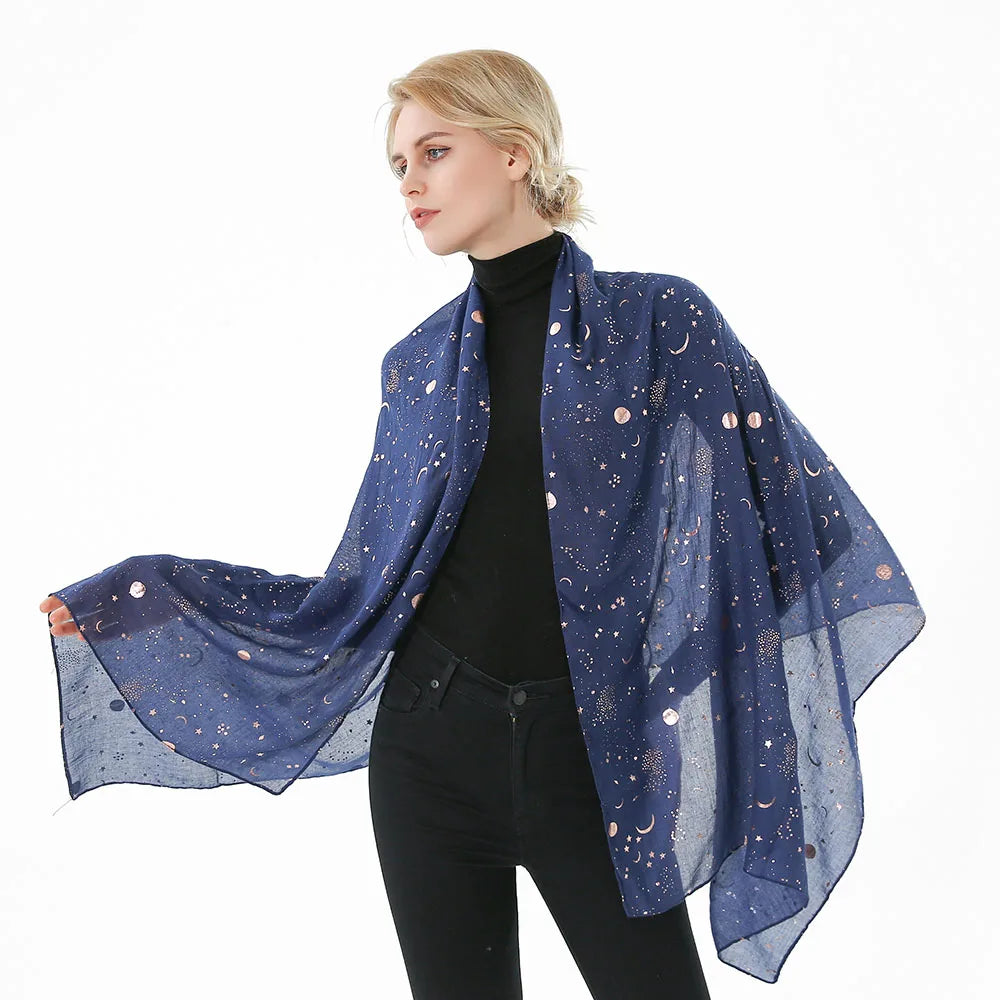 Foulard tendance FOXMOTHER 2021, motif étoile, lune, feuille d'or, pour femme, cadeau de Noël