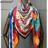Foulard 100 % sergé de soie pour femme, châle imprimé, carré, hijab, bandana, 130 x 130 cm