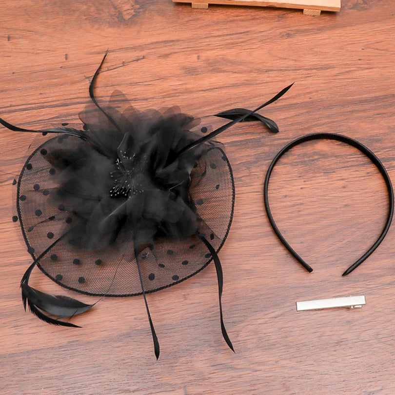 Haimeikang Fascinators Chapeau Femmes Fleur Maille Rubans Plumes Chapeau Bandeau Ou un Clip Cocktail Thé Fête Headwewar pour Filles