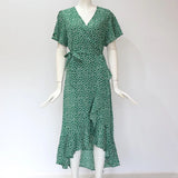 Robe longue d'été pour femme, imprimé floral, style bohème, en mousseline de soie, à volants, décontractée, col en V, fendue, sexy, tenue de soirée