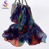 [BYSIFA] Foulard en soie pour femme, nouveau foulard long, marque de mode, élégant, violet, bleu, pour la plage