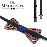 Ensemble de nœud papillon en bois et mouchoir pour homme, nœud papillon à carreaux, en bois creux sculpté, motif floral découpé et boîte, nouveauté tendance pour hommes