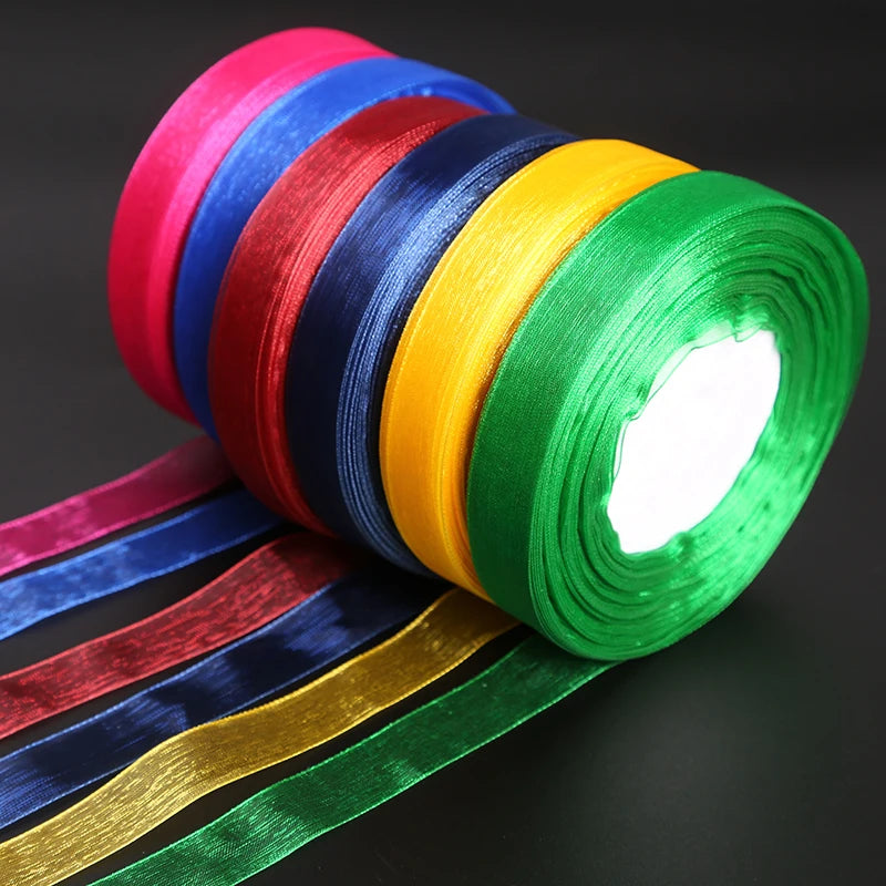 Ruban en organza 20/50 yards, vente en gros, pour décoration de mariage, de Noël, emballage, rubans de soie 3 mm-38 mm, couture, dentelle