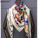 Foulard 100 % sergé de soie pour femme, châle imprimé, carré, hijab, bandana, 130 x 130 cm