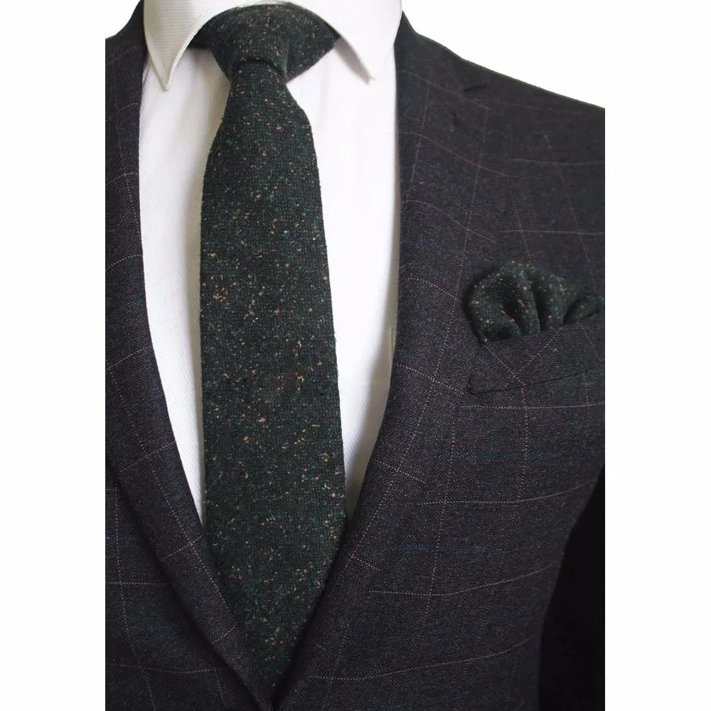 Cravate en laine Ricnais 8 cm, motif écossais solide, pour homme, ensemble cravate et mouchoir en cachemire de qualité, idéal pour une fête de mariage