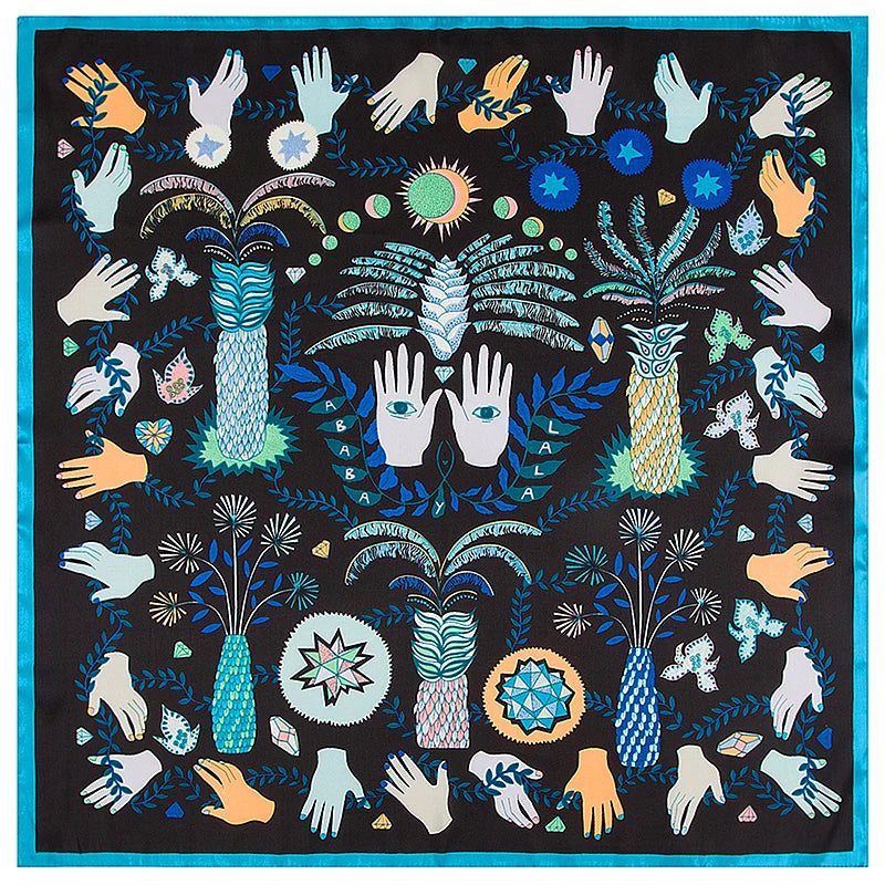 POBING Seidenschal für Damen, Monsteraugen-Print, Seidenfoulard, Halstuch, kleines Bandana, quadratische Schals, Damen-Accessoires, 60 x 60 cm