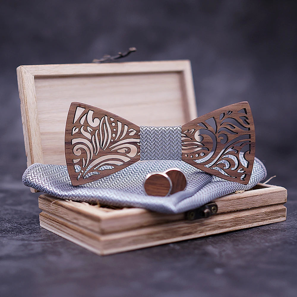 Ensemble noeud papillon en bois et mouchoir noeud papillon cravate Cravate Homme Noeud Papillon Corbatas Hombre Pajarita cadeau pour homme Noël