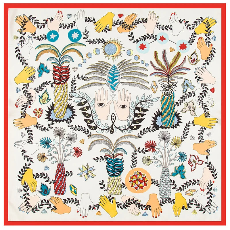 POBING Seidenschal für Damen, Monsteraugen-Print, Seidenfoulard, Halstuch, kleines Bandana, quadratische Schals, Damen-Accessoires, 60 x 60 cm