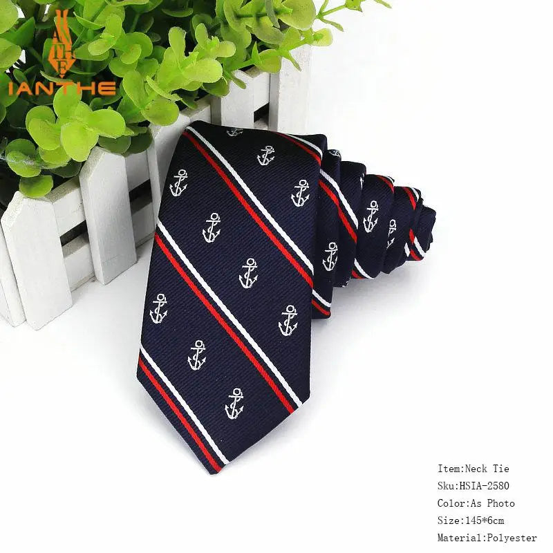 Cravates de luxe pour hommes, motif ancre tissé, pour hommes, cravates fines, cravate fine en polyester jacquard, cravates de mariage Corbata Gravata