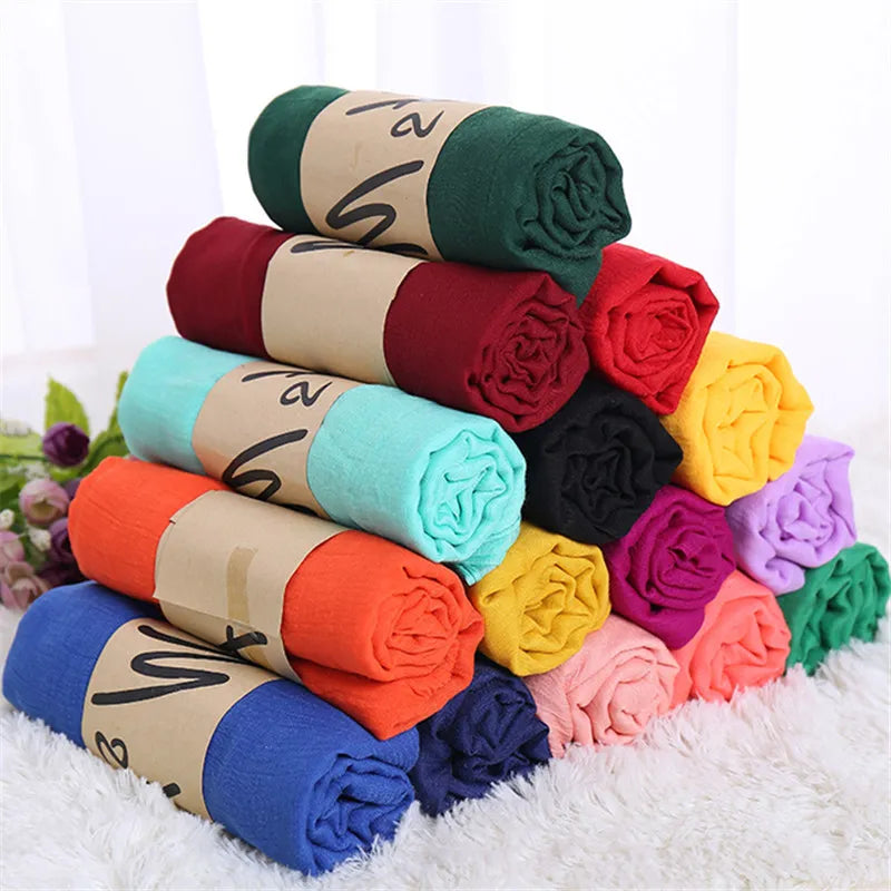 Écharpe en coton solide pour femme, châles et écharpes en pashmina, longs et doux, style musulman, hijab, tendance 2019