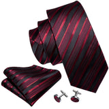 Cravate de luxe pour homme, ensemble de boutons de manchette et mouchoir en soie à rayures rouges, style business, Barry.Wang, accessoire tendance pour mariage, fête, décontracté