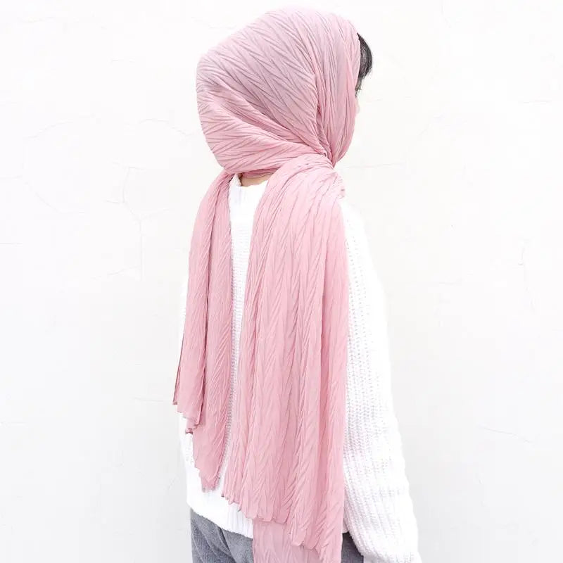 One Piece New Women Solid Plain Pleated Wraps Long Islam Shawls Muslim Crinkle Ruffle Chiffon Scarves Hijabs