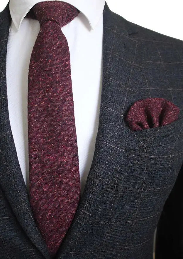 Cravate en laine Ricnais 8 cm, motif écossais solide, pour homme, ensemble cravate et mouchoir en cachemire de qualité, idéal pour une fête de mariage