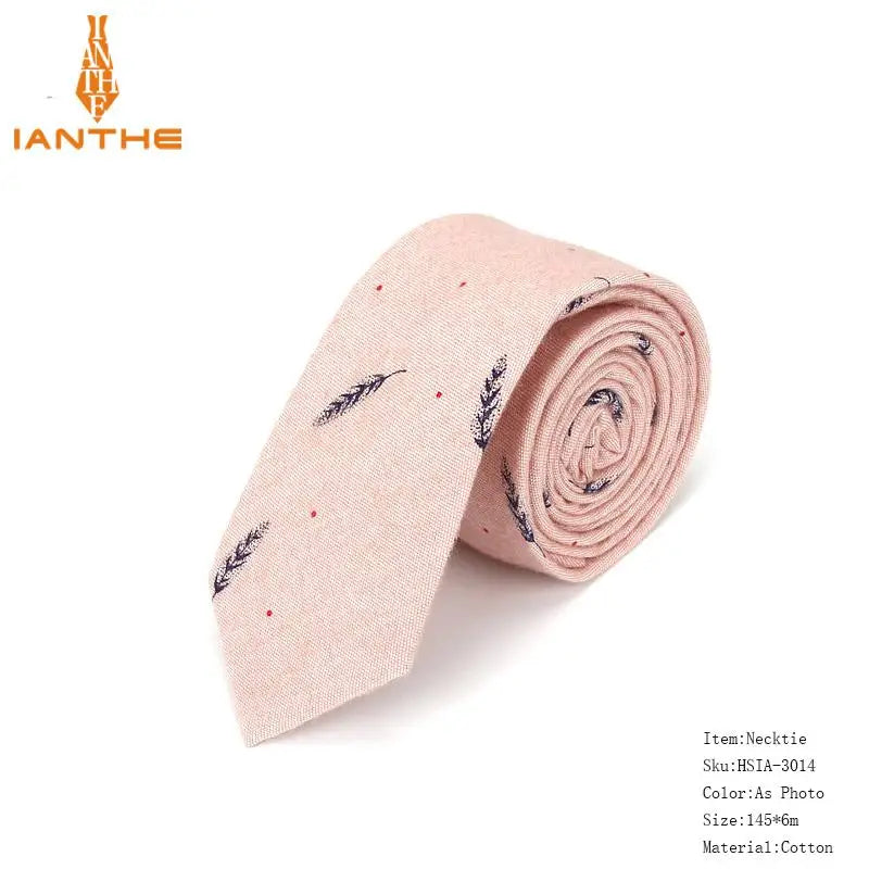 Cravate décontractée en coton pour homme, 6 cm, motif feuilles, imprimé oiseaux, style classique, idéal pour un mariage ou une soirée