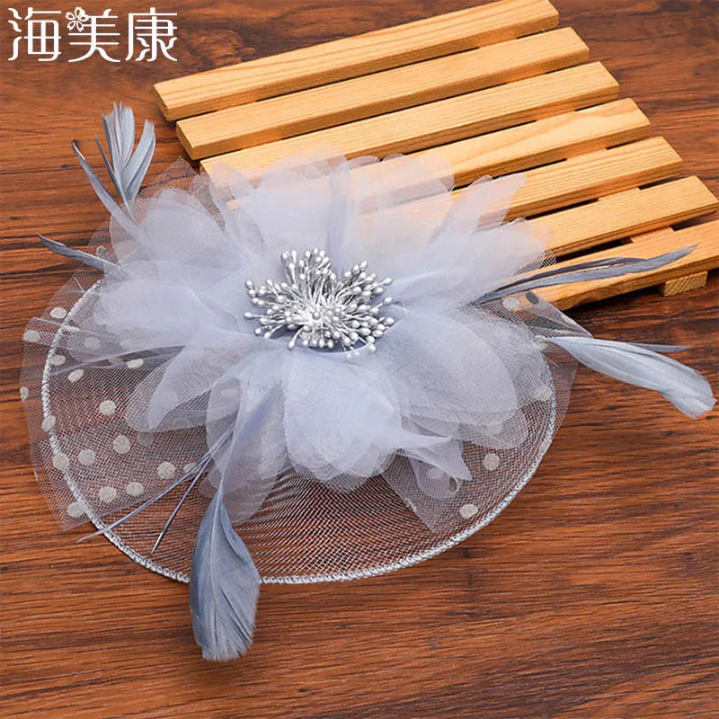Haimeikang Fascinators Chapeau Femmes Fleur Maille Rubans Plumes Chapeau Bandeau Ou un Clip Cocktail Thé Fête Headwewar pour Filles