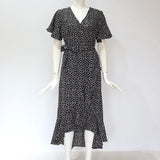 Robe longue d'été pour femme, imprimé floral, style bohème, en mousseline de soie, à volants, décontractée, col en V, fendue, sexy, tenue de soirée