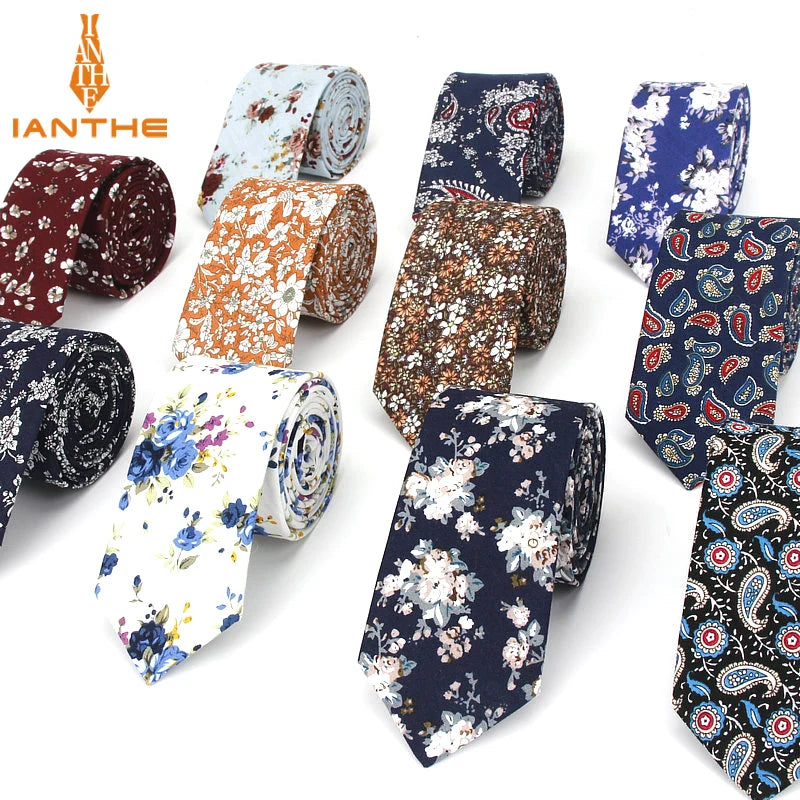 Cravate décontractée en coton pour homme, 6 cm, motif feuilles, imprimé oiseaux, style classique, idéal pour un mariage ou une soirée