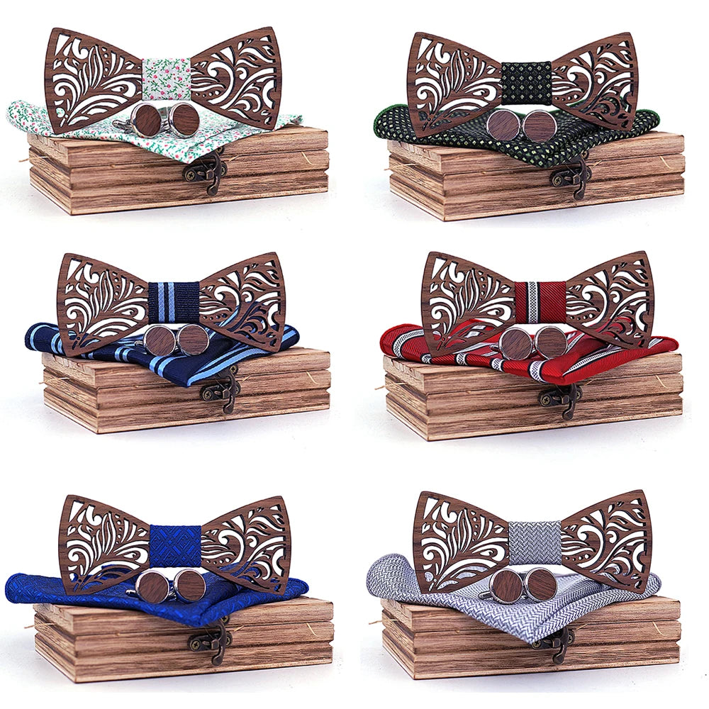 Ensemble noeud papillon en bois et mouchoir noeud papillon cravate Cravate Homme Noeud Papillon Corbatas Hombre Pajarita cadeau pour homme Noël