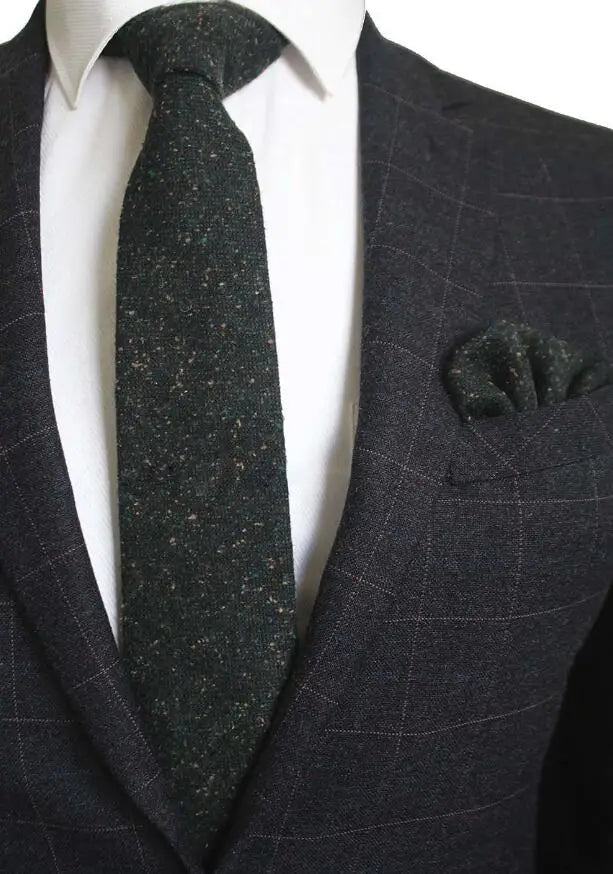 Cravate en laine Ricnais 8 cm, motif écossais solide, pour homme, ensemble cravate et mouchoir en cachemire de qualité, idéal pour une fête de mariage