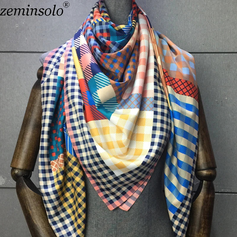 Foulard 100 % sergé de soie pour femme, châle imprimé, carré, hijab, bandana, 130 x 130 cm