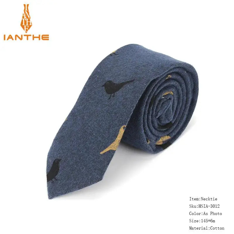 Cravate décontractée en coton pour homme, 6 cm, motif feuilles, imprimé oiseaux, style classique, idéal pour un mariage ou une soirée