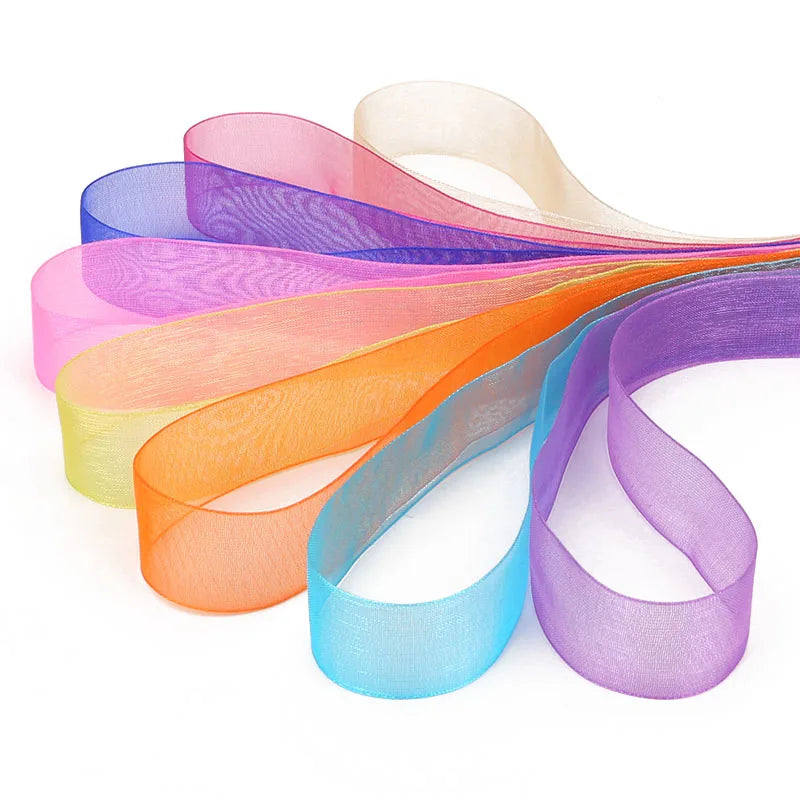 Ruban en organza 20/50 yards, vente en gros, pour décoration de mariage, de Noël, emballage, rubans de soie 3 mm-38 mm, couture, dentelle
