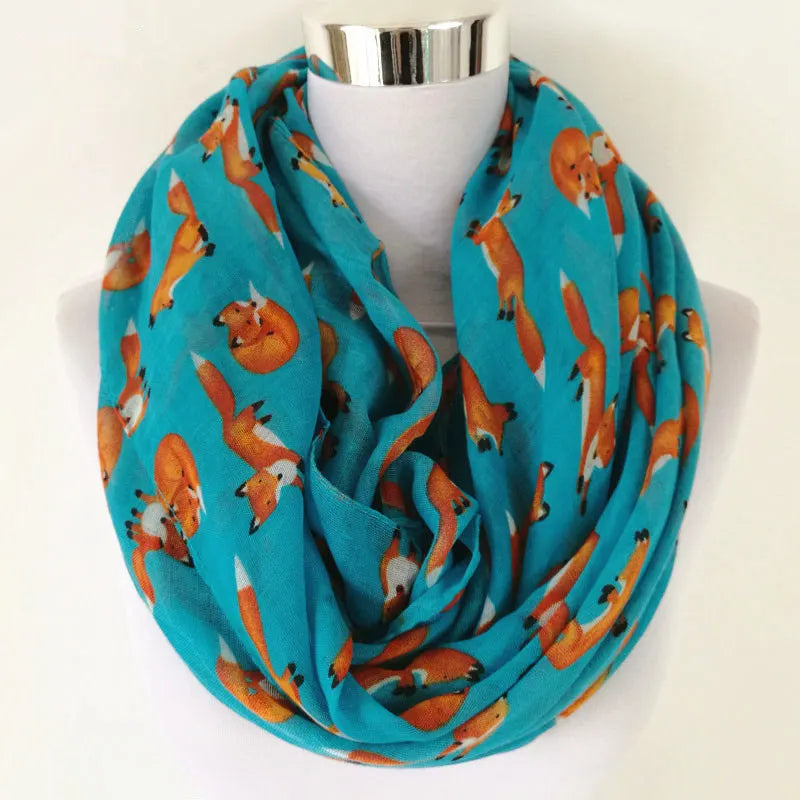 Nueva moda, bufanda infinita de zorro, bufanda de animal, bufandas pequeñas de zorro en bufanda larga, zorro en color canela, chales, gran oferta, pañuelo de panda para mujer.