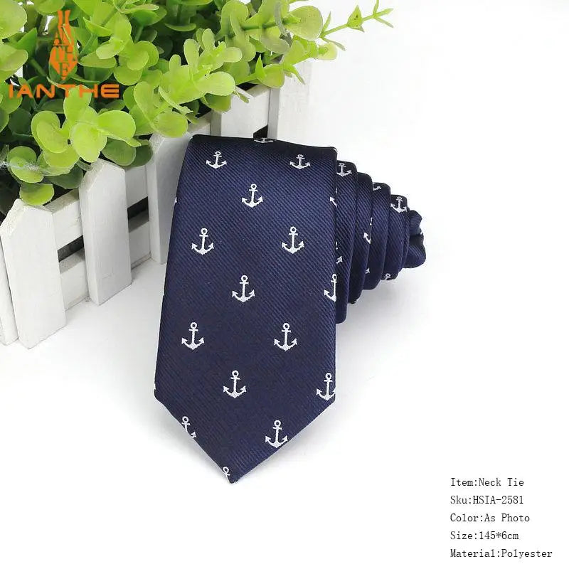 Cravates de luxe pour hommes, motif ancre tissé, pour hommes, cravates fines, cravate fine en polyester jacquard, cravates de mariage Corbata Gravata