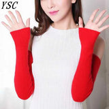 Gants tricotés en cachemire pour femmes YSC Hot Sales 40 cm 50 cm 60 cm de long bras style trou pour les doigts Protection chaude des bras de haute qualité