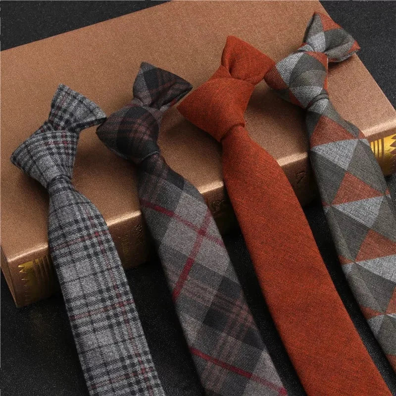 JEMYGINS Original Haute Qualité Coton 2.4'' Skinny Plaid Solide Cachemire Cravate Laine Hommes Cravate Pour Jeunes Réunion de Travail