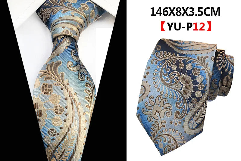 Corbatas de seda tejidas en jacquard con diseño de cachemira a cuadros para hombre, corbatas de 8 cm a rayas para trajes de negocios, bodas y fiestas.