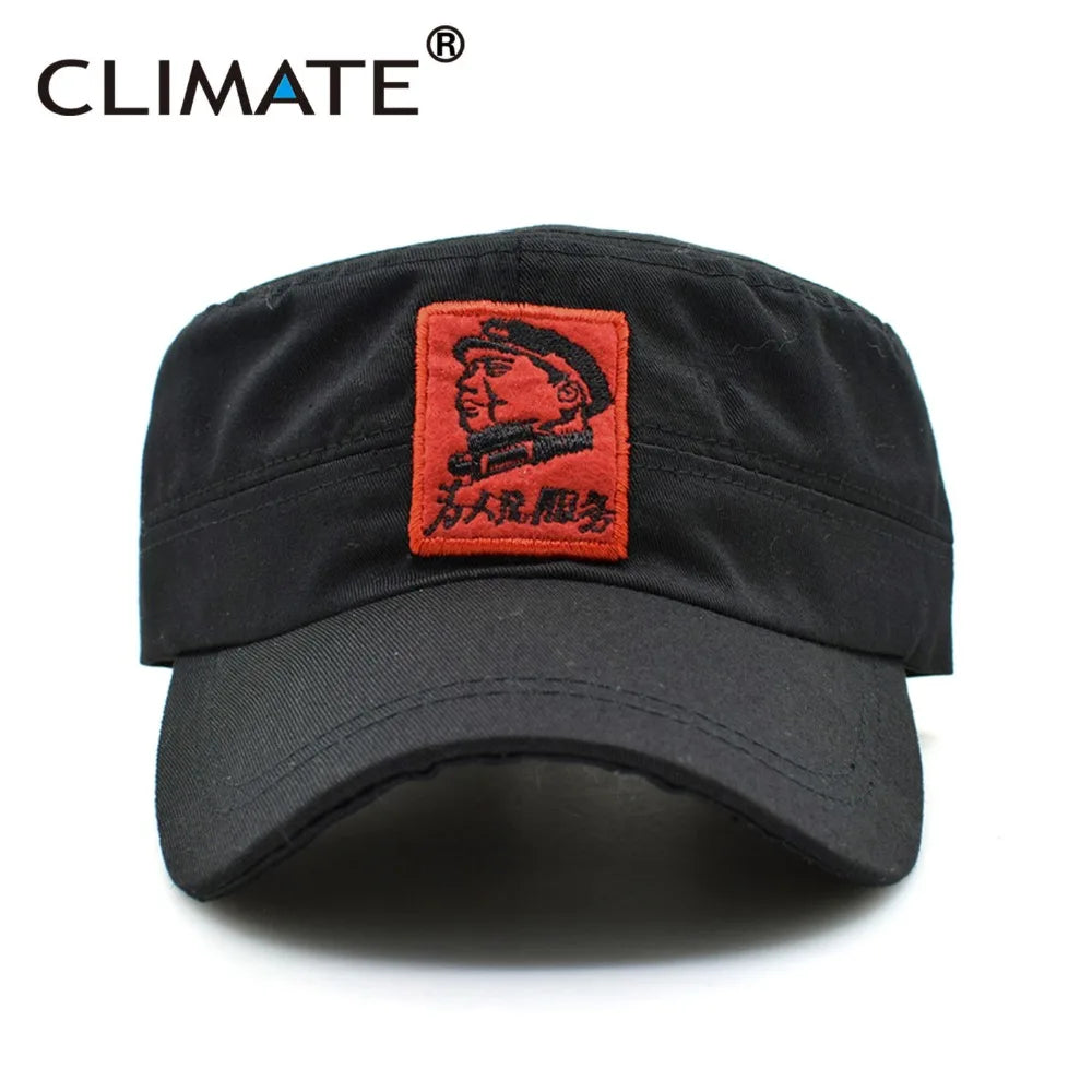 CLIMAT Nouvelles casquettes militaires cool pour hommes, casquette du président chinois Mao Zedong, casquette verte de l'armée, casquette à dessus plat, chapeau pour adulte du Parti communiste