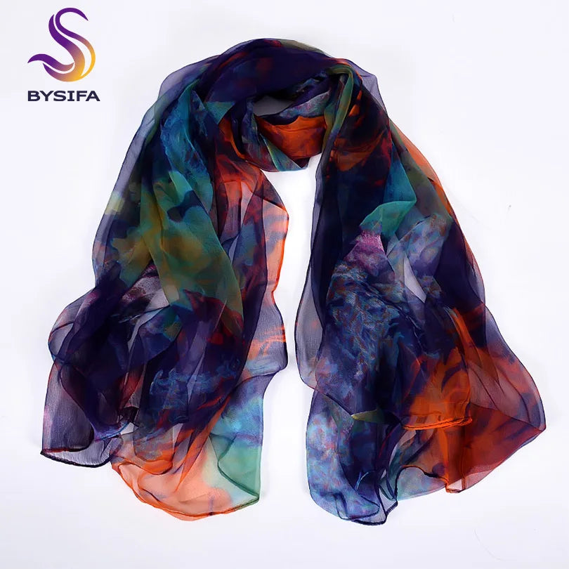 [BYSIFA] Foulard en soie pour femme, nouveau foulard long, marque de mode, élégant, violet, bleu, pour la plage