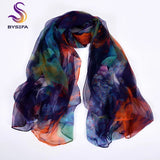 [BYSIFA] Foulard en soie pour femme, nouveau foulard long, marque de mode, élégant, violet, bleu, pour la plage