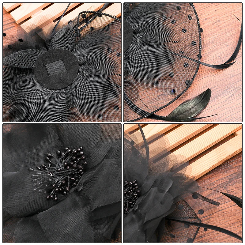 Haimeikang Fascinators Chapeau Femmes Fleur Maille Rubans Plumes Chapeau Bandeau Ou un Clip Cocktail Thé Fête Headwewar pour Filles