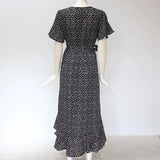 Robe longue d'été pour femme, imprimé floral, style bohème, en mousseline de soie, à volants, décontractée, col en V, fendue, sexy, tenue de soirée