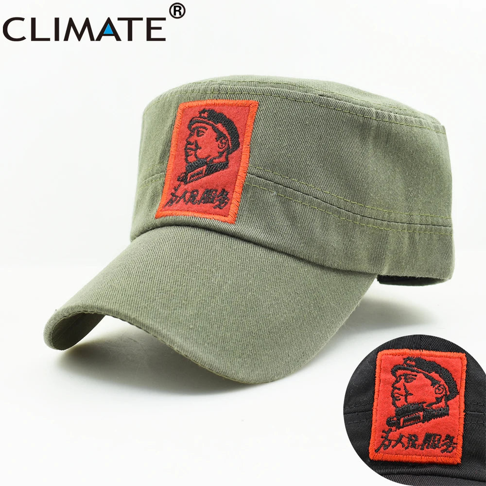 CLIMAT Nouvelles casquettes militaires cool pour hommes, casquette du président chinois Mao Zedong, casquette verte de l'armée, casquette à dessus plat, chapeau pour adulte du Parti communiste