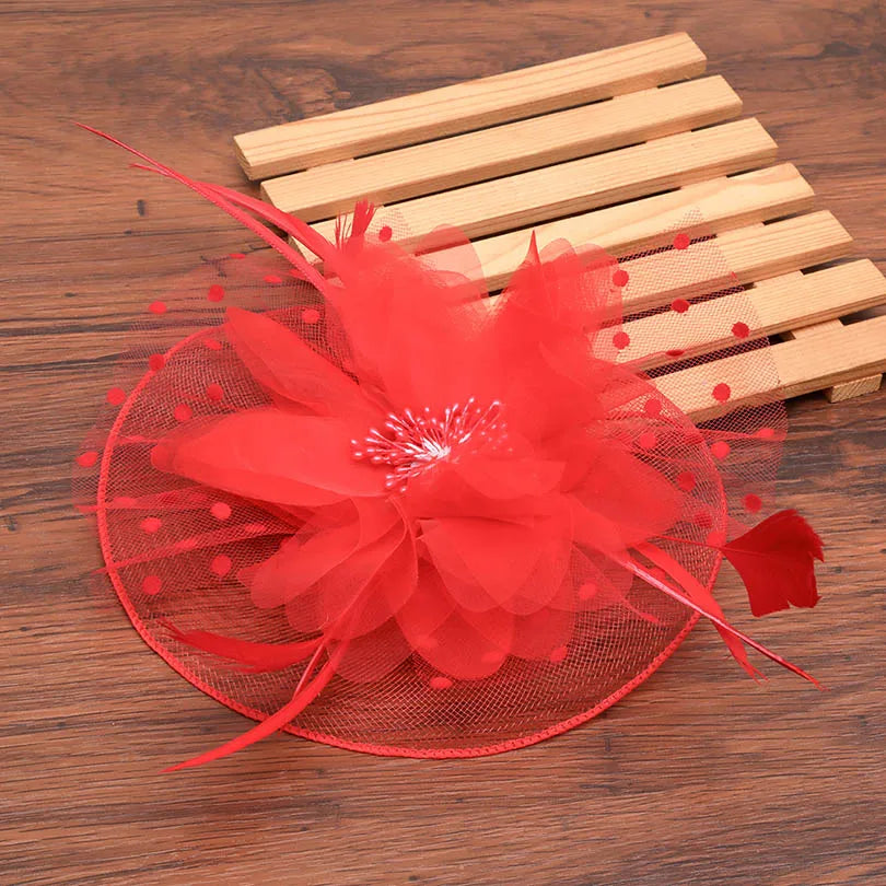 Haimeikang Fascinators Chapeau Femmes Fleur Maille Rubans Plumes Chapeau Bandeau Ou un Clip Cocktail Thé Fête Headwewar pour Filles