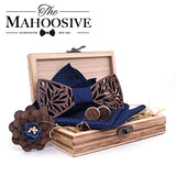 Wooden Bow Tie Handerchief Set Wood bowtie cufflinks floral ties Lapel flower brooch corbata Gravata tie for men noeud papillon