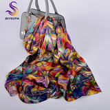 [BYSIFA] Neu Luxus Reine Seide Schal Schal Frauen Frühling Herbst Lange Schals Damen Marke 100% Seide Hals Schal Foulard 175*52cm
