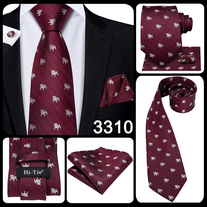 Hi-Tie Coffret cadeau cravate homme vin rouge bordeaux cachemire soie mariage cravate pour homme design tendance qualité mouchoir boutons de manchette livraison directe
