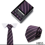 2023 New Style Wedding Gift Tie Pocket Squares Set Necktie Box Men Solid Black Suit Accessories Fit Wedding