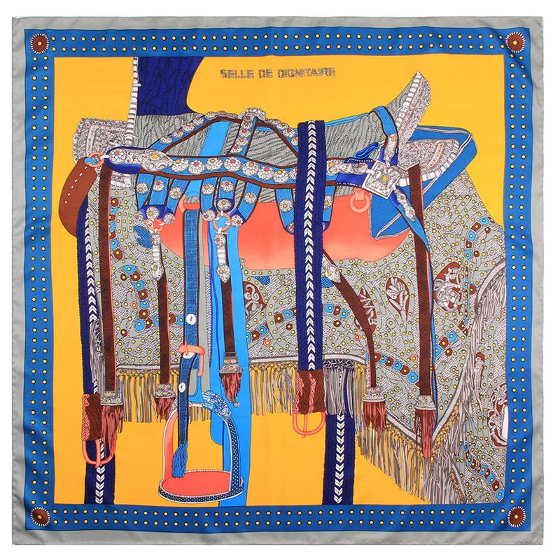Écharpe en soie sergée roulée à la main pour femme, foulard carré imprimé selle, bandana, hijab, 90 cm