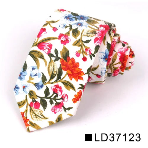 Nouvelle cravate florale pour hommes et femmes, cravate fine en coton pour mariage, cravates décontractées pour hommes, costumes classiques, cravates à imprimé floral