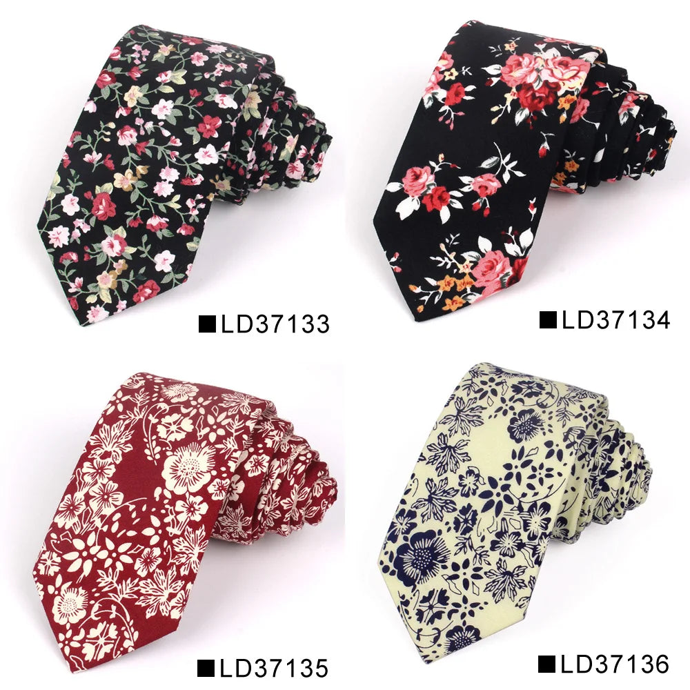 Nouvelle cravate florale pour hommes et femmes, cravate fine en coton pour mariage, cravates décontractées pour hommes, costumes classiques, cravates à imprimé floral